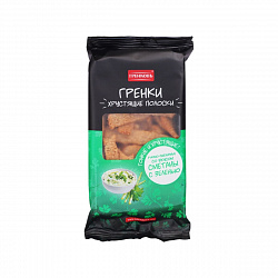 ГРЕНКИ ГРЕНКОВЪ ХРУСТЯЩИЕ ПОЛОСКИ СО ВКУСОМ СМЕТАНЫ И ЗЕЛЕНИ 70Г