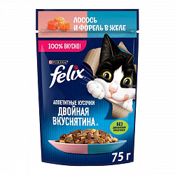 КОРМ ФЕЛИКС Д/КОШЕК ЖЕЛЕ ЛОСОСЬ И ФОРЕЛЬ ПАШТЕТ 75Г