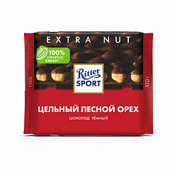 ШОКОЛАД РИТТЕР СПОРТ ТЕМНЫЙ ЭКСТРА НАТ. С ЦЕЛ.ЛЕСНЫМ ОРЕХОМ 100Г